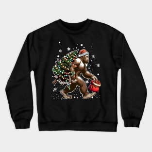 Bigfoot Carrying Christmas Tree Sasquatch Believer Pajama Crewneck Sweatshirt